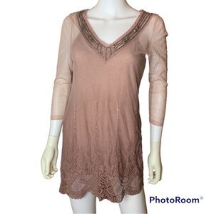 Black Swan Mauve BoHo Blouse Top Medium